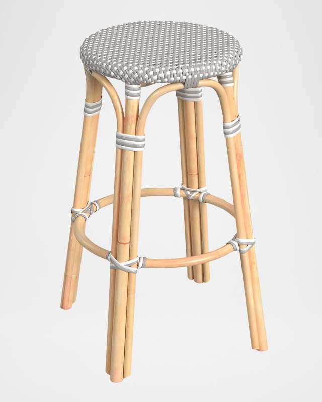 Tobias 30" Rattan Bar Stool, Gray/White Dot